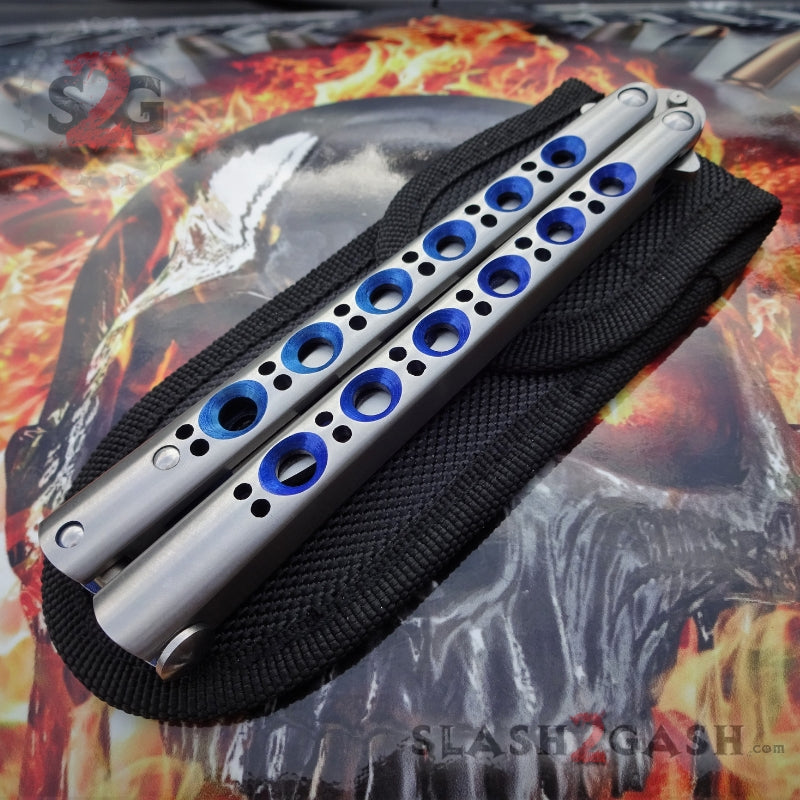 TheONE Practice Butterfly Knife Channel Balisong - Trainer Blue Holes Knife-Balisong - Tophatter Daily Deals