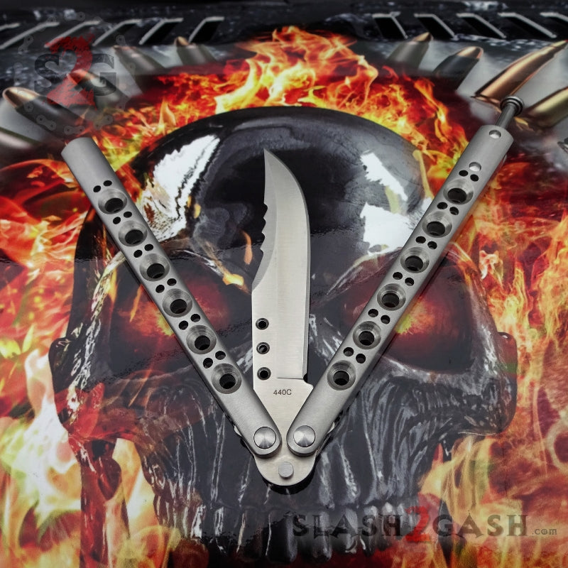 TheONE Butterfly Knife w/ BUSHINGS 440C Channel Balisong - 43 Tyrannosaur Knife-Balisong - Tophatter Daily Deals
