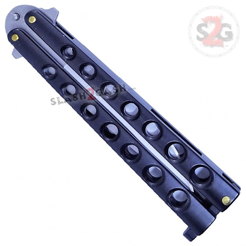 Classic 7 Hole Butterfly Knife 440c Premium Steel Balisong - Black Knife-Balisong - Tophatter Daily Deals