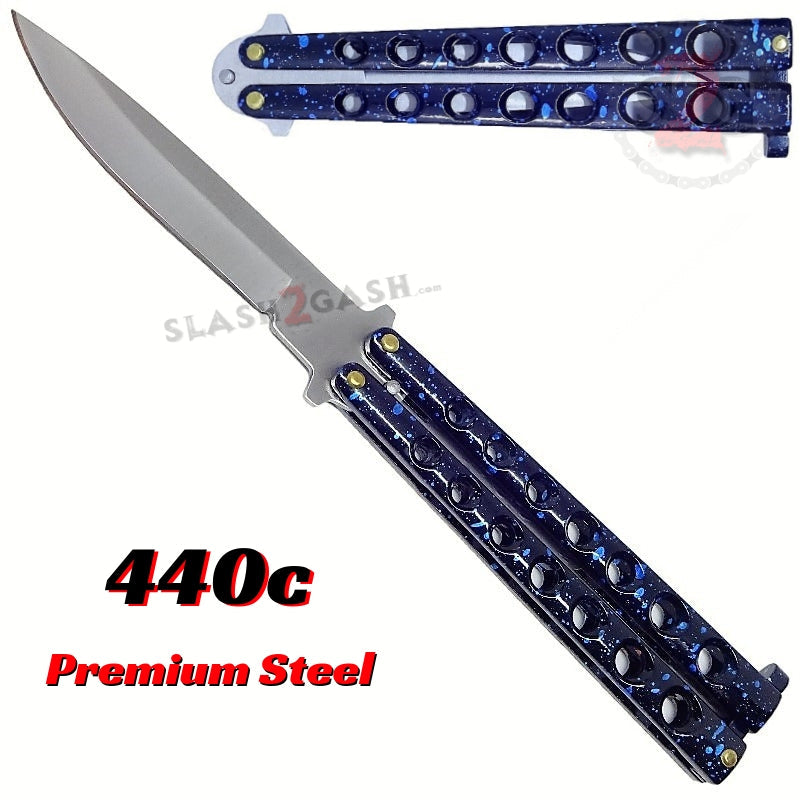 Classic 7 Hole Butterfly Knife 440c Premium Steel Balisong - Marble Blue Marble Blue Knife-Balisong - Tophatter Daily Deals