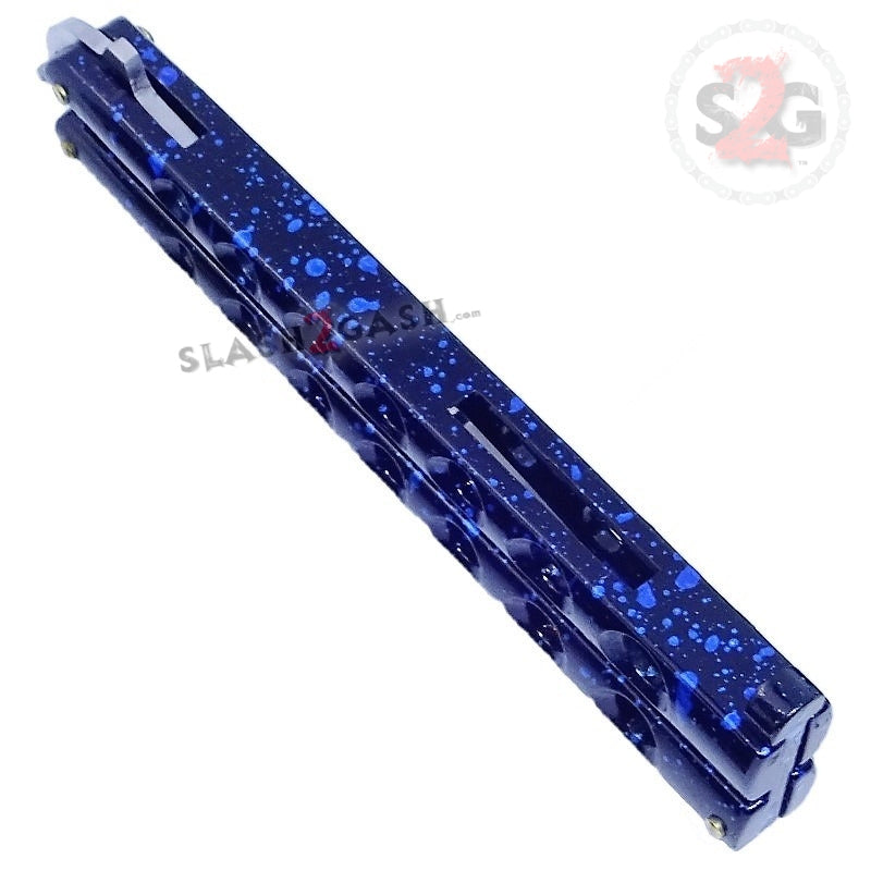 Classic 7 Hole Butterfly Knife 440c Premium Steel Balisong - Marble Blue Knife-Balisong - Tophatter Daily Deals