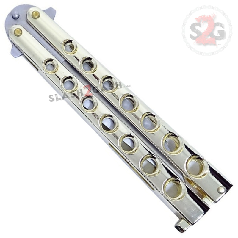 Classic 7 Hole Butterfly Knife 440c Premium Steel Balisong - Gold Knife-Balisong - Tophatter Daily Deals