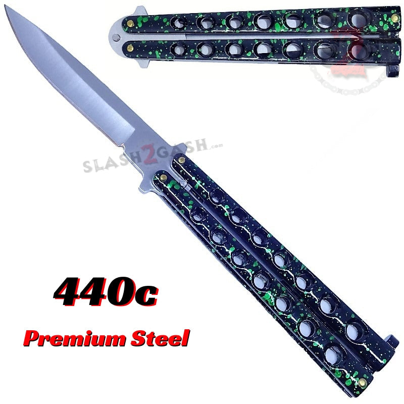 Classic 7 Hole Butterfly Knife 440c Premium Steel Balisong - 6 colors Marble Green Knife-Balisong - Tophatter Daily Deals