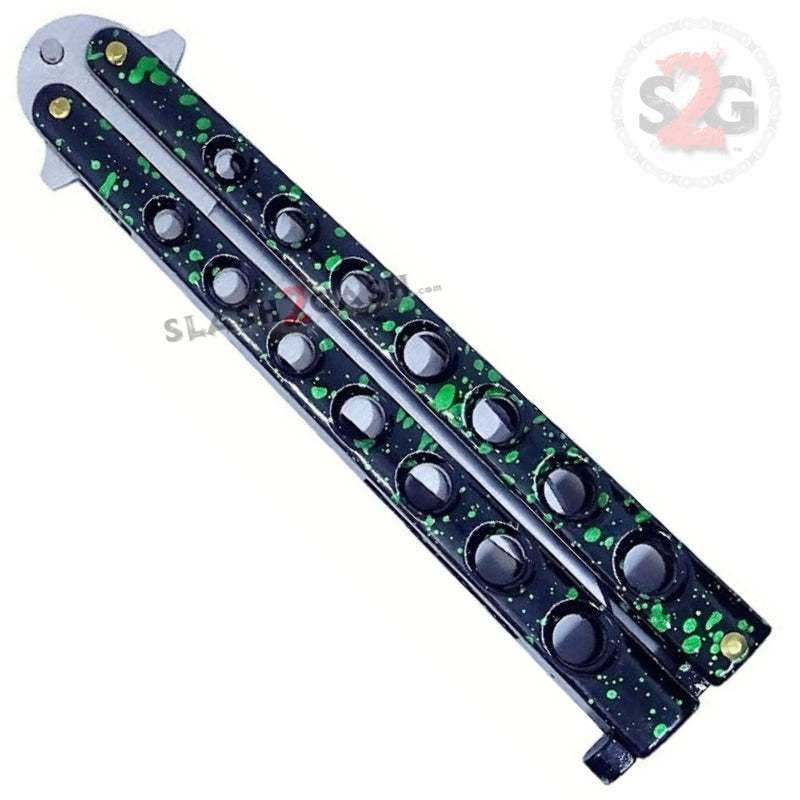 Classic 7 Hole Butterfly Knife 440c Premium Steel Balisong - Marble Green Knife-Balisong - Tophatter Daily Deals