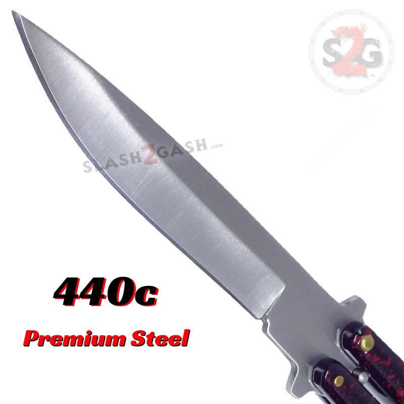 Classic 7 Hole Butterfly Knife 440c Premium Steel Balisong - Marble Red Knife-Balisong - Tophatter Daily Deals