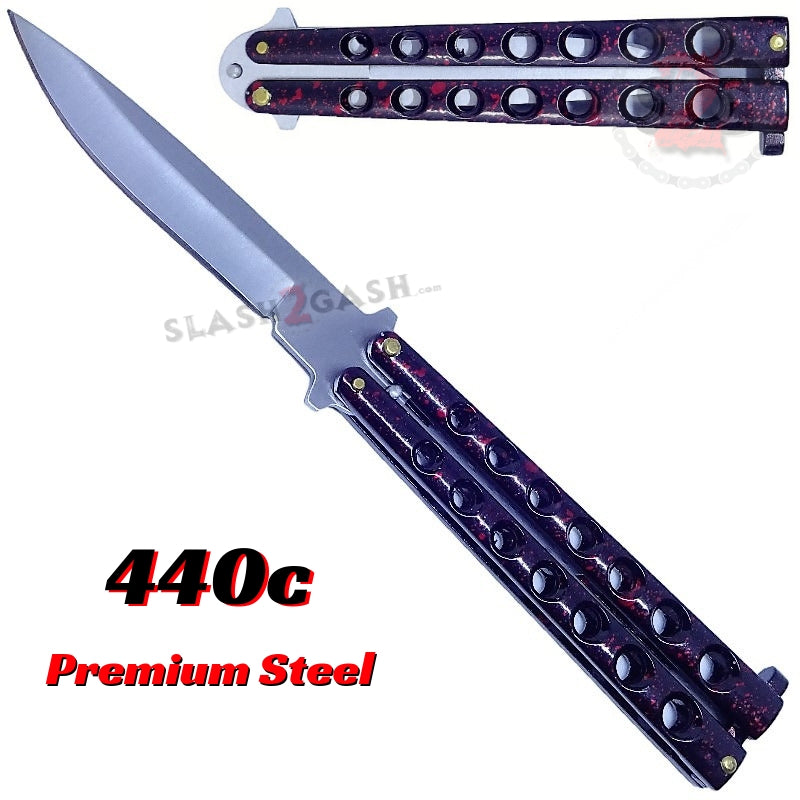 Classic 7 Hole Butterfly Knife 440c Premium Steel Balisong - Marble Red Marble Red Knife-Balisong - Tophatter Daily Deals