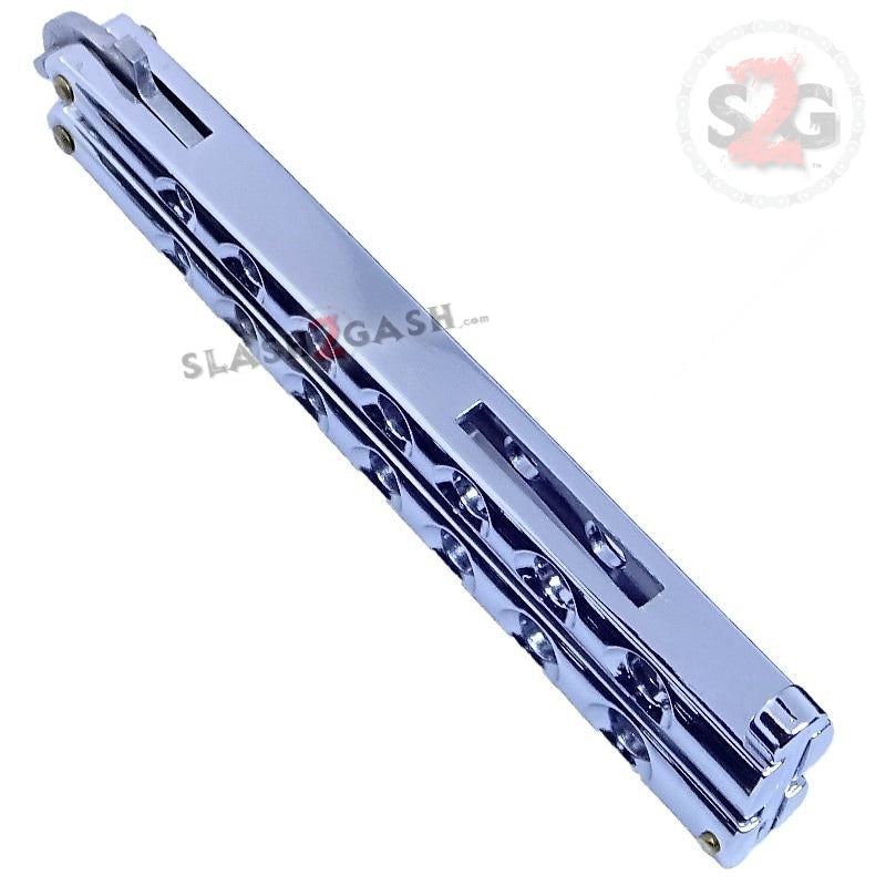 Classic 7 Hole Butterfly Knife 440c Premium Steel Balisong - Chrome Knife-Balisong - Tophatter Daily Deals