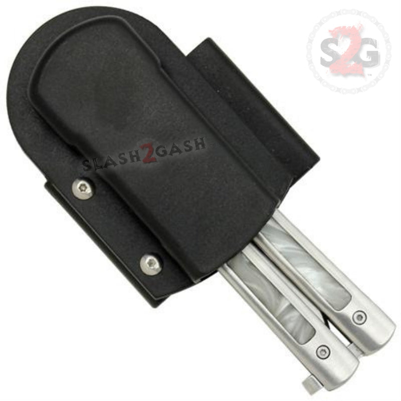 White Pearl Butterfly Knife Marble Swirl Balisong - Plain Edge Knife-Balisong - Tophatter Daily Deals