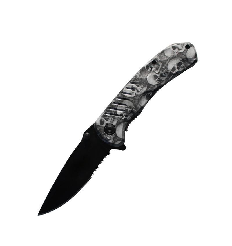 8 Inch Grey Zombie Skull Tactical Spring Assisted Open Pocket Knife Collectible Weapons - Tophatter Daily Deals