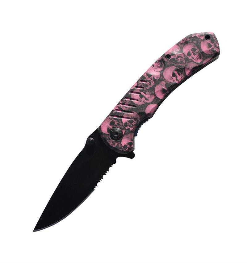 8 Inch Pink Zombie Skull Tactical Spring Assisted Open Pocket Knife Collectible Weapons - Tophatter Daily Deals