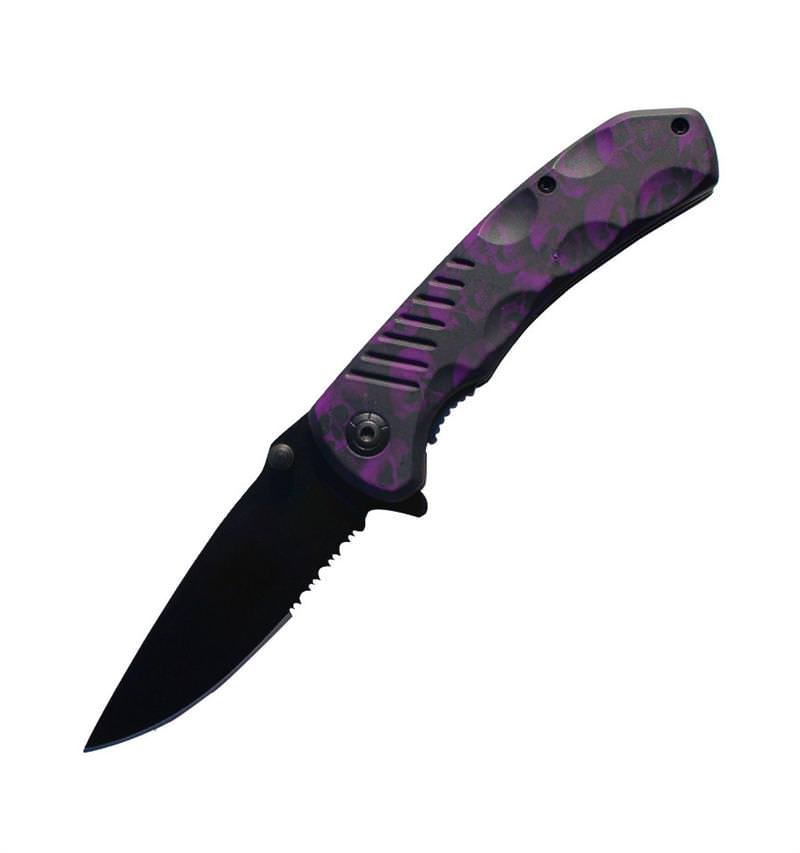 8 Inch Purple Zombie Skull Tactical Spring Assisted Open Pocket Knife Collectible Weapons - Tophatter Daily Deals