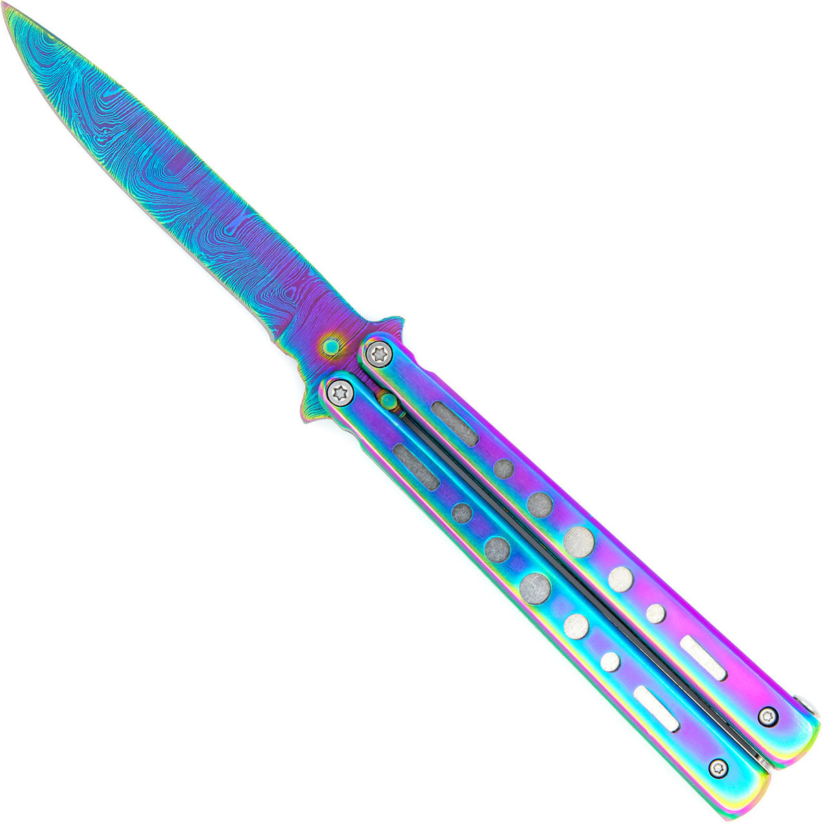 Moonlight Masquerade Titanium Damascus Butterfly Knife - TOPHATTER'S ARMORY DEALS Collectible Weapons - Tophatter Daily Deals