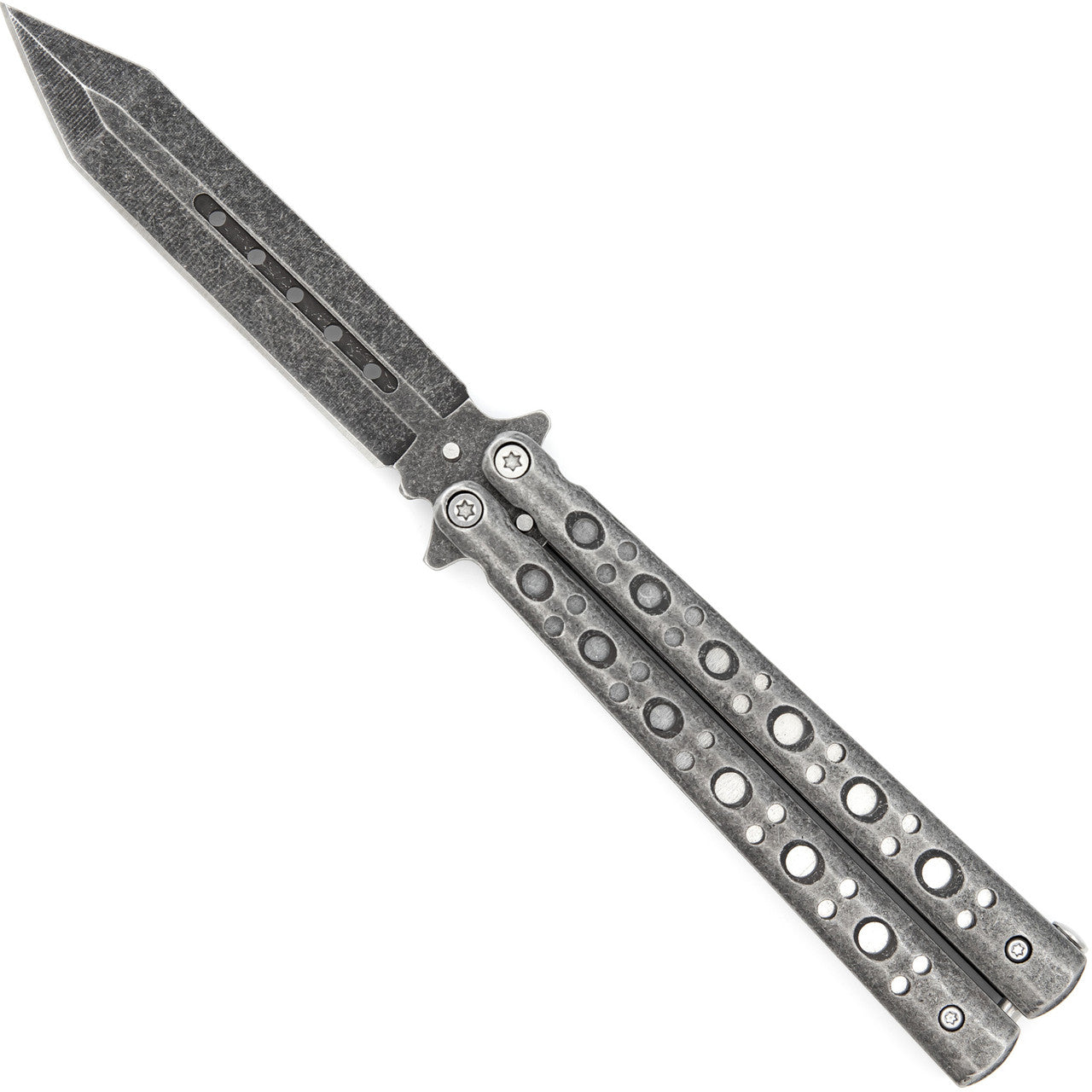 Steel Coal Strike Butterfly Knife | Stonewash Blade - TOPHATTER'S ARMORY DEALS Collectible Weapons - Tophatter Daily Deals