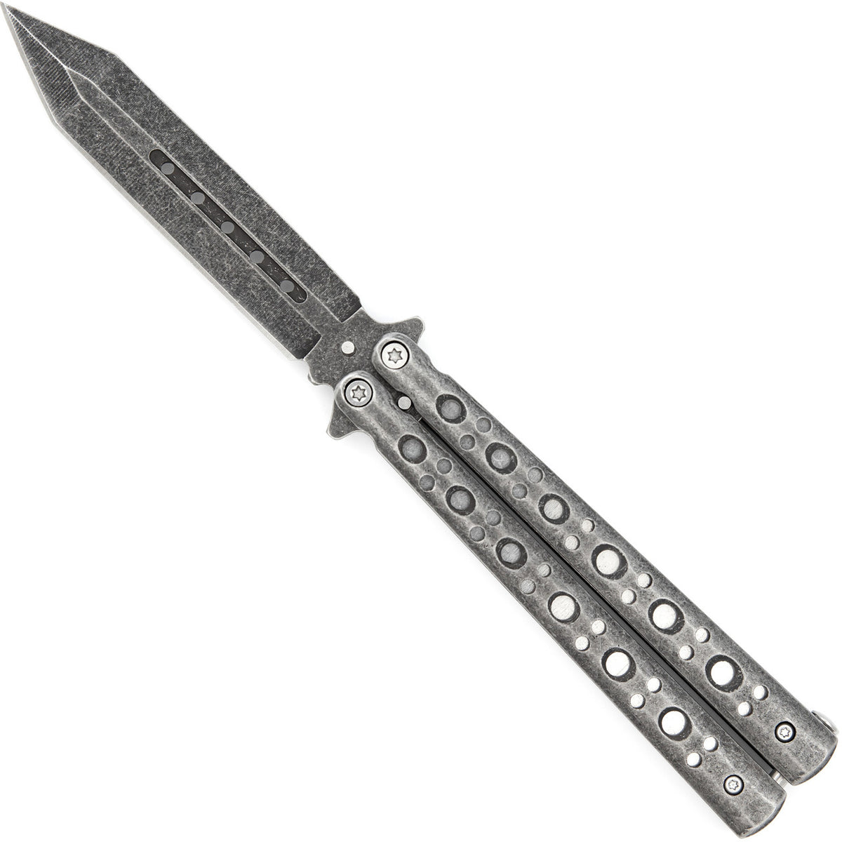 Steel Coal Strike Butterfly Knife | Stonewash Blade - TOPHATTER'S ARMORY DEALS Collectible Weapons - Tophatter Daily Deals