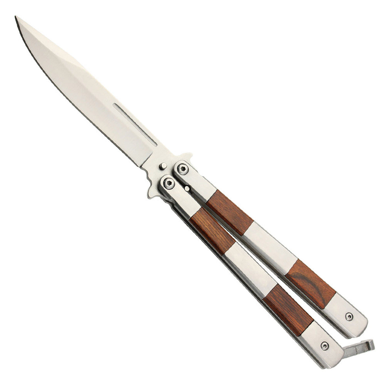 Butterfly Knife Heavy Duty Steel Construction w/ Wood Inserts - TOPHATTER'S ARMORY DEALS Collectible Weapons - Tophatter Daily Deals