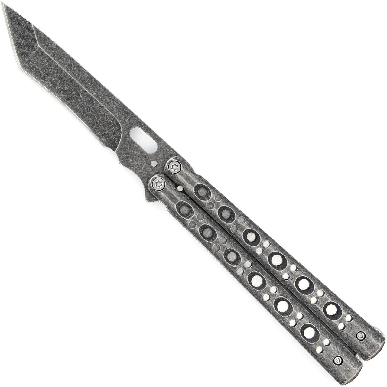 Tanto Blade Balisong Butterfly Knife | Stonewash Blade - Tophatter's Guns'N'Weapons Store Collectible Weapons - Tophatter Daily Deals