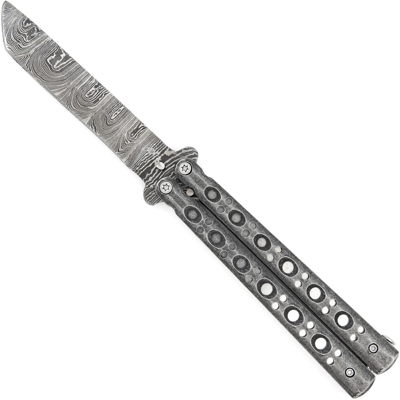 Tanto Blade Balisong Butterfly Knife | Damascus Blade | Tanto Point - TOPHATTER'S ARMORY DEALS Collectible Weapons - Tophatter Daily Deals