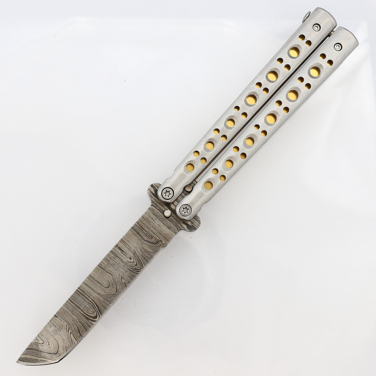 Clip Point Blade Balisong Butterfly Knife Flipper | Damascus Steel | Tanto Point - TOPHATTER'S ARMORY DEALS Collectible Weapons - Tophatter Daily Deals