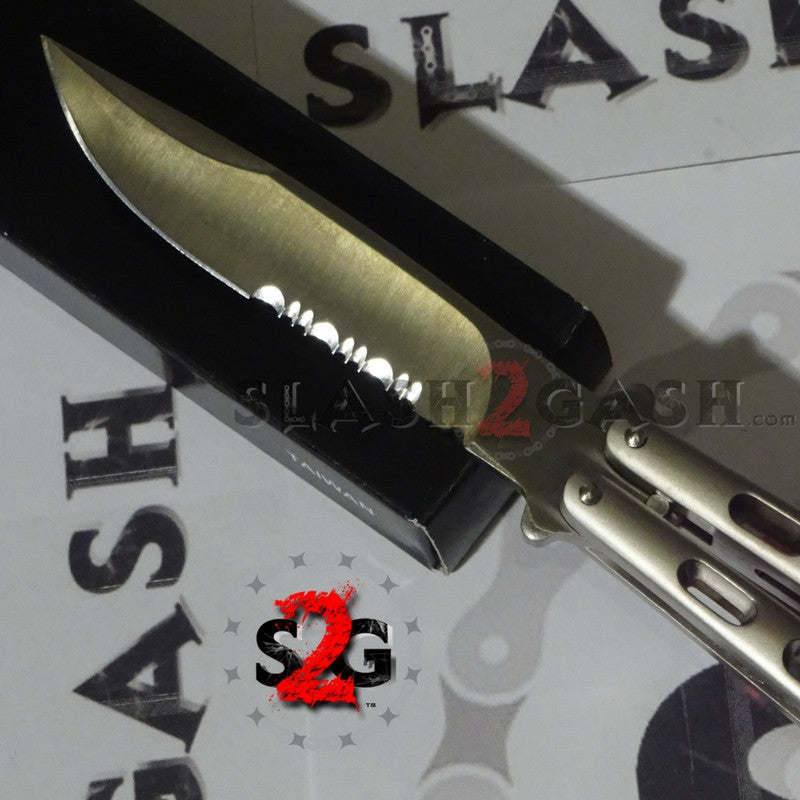 Jaguar Butterfly Knife HEAVY Taiwan Balisong - Grey Serrated Knife-Balisong - Tophatter Daily Deals