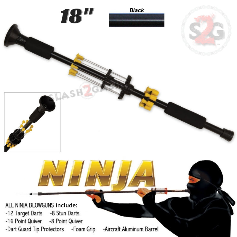 Ninja Blowguns .40 cal w/ 20 Darts - Assorted Colors 18 24 36, 2PC 48" 18" - Black Blowgun - Tophatter Daily Deals