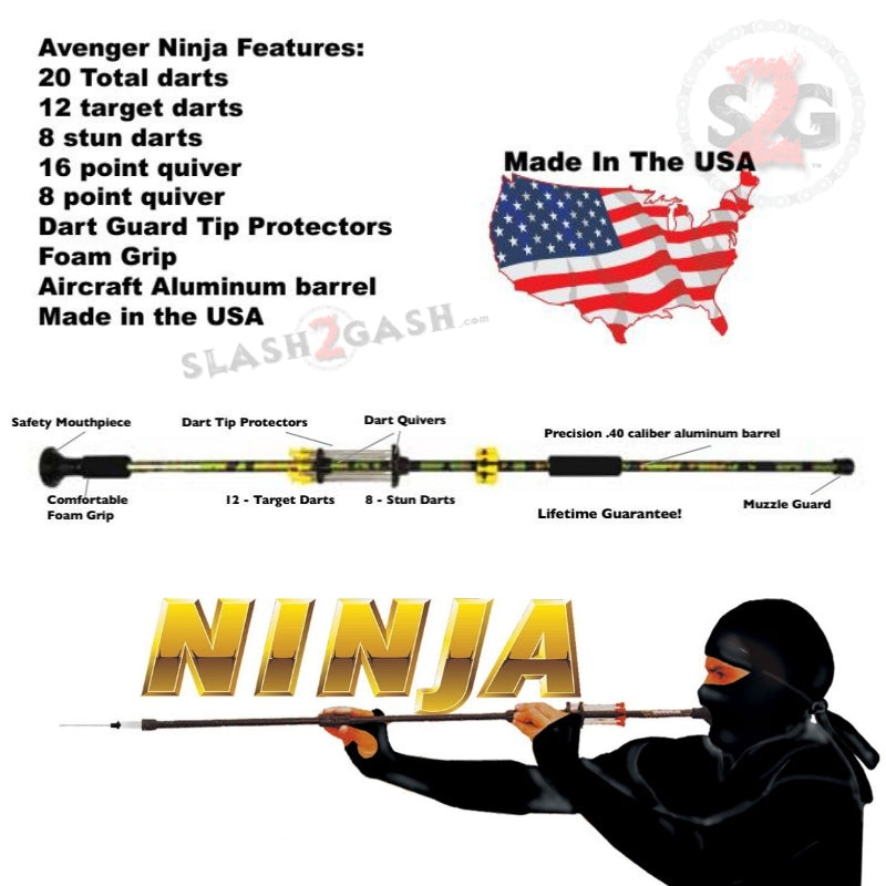 Ninja Blowguns .40 cal w/ 20 Darts - Assorted Colors 18 24 36, 2PC 48" Blowgun - Tophatter Daily Deals