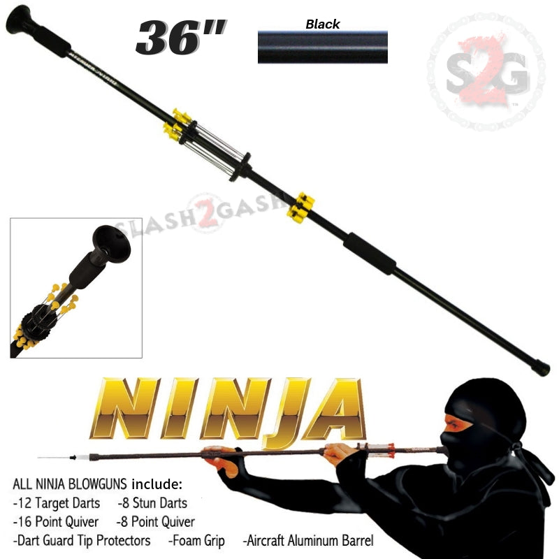 Ninja Blowguns .40 cal w/ 20 Darts - Assorted Colors 18 24 36, 2PC 48" 36" - Black Blowgun - Tophatter Daily Deals