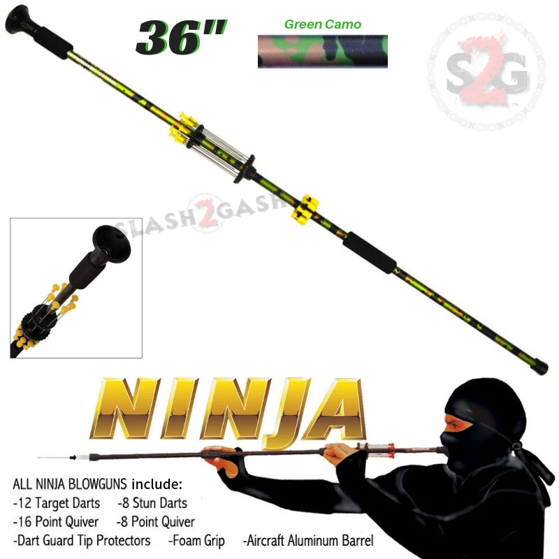 Ninja Blowguns .40 cal w/ 20 Darts - Assorted Colors 18 24 36, 2PC 48" 36" - Green Camo Blowgun - Tophatter Daily Deals