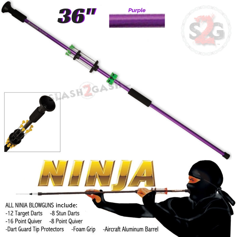 Ninja Blowguns .40 cal w/ 20 Darts - Assorted Colors 18 24 36, 2PC 48" 36" - Purple Blowgun - Tophatter Daily Deals