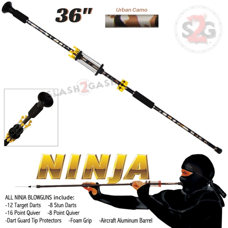 Ninja Blowguns .40 cal w/ 20 Darts - Assorted Colors 18 24 36, 2PC 48" 36" - Urban Camo Blowgun - Tophatter Daily Deals