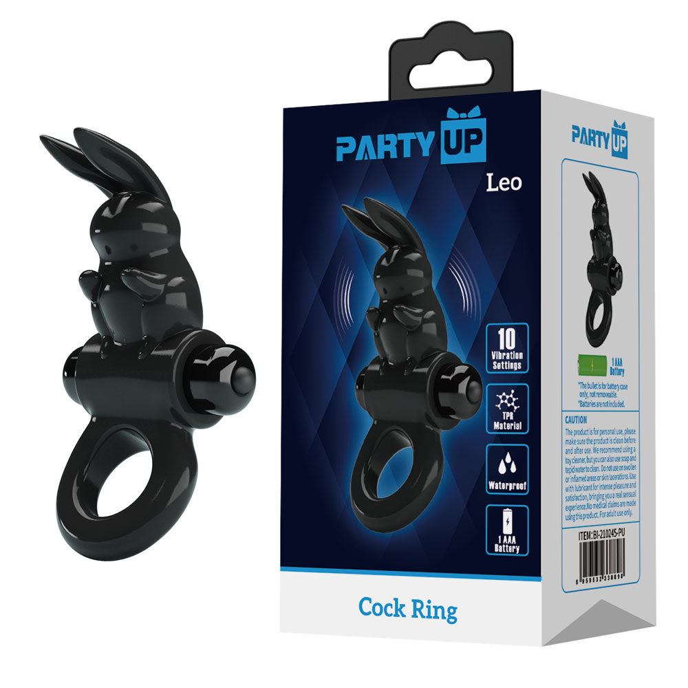 Party Up LEO (Black) – Vibrating Rabbit Cock Ring > Cock Ring > Vibrating - Tophatter Daily Deals