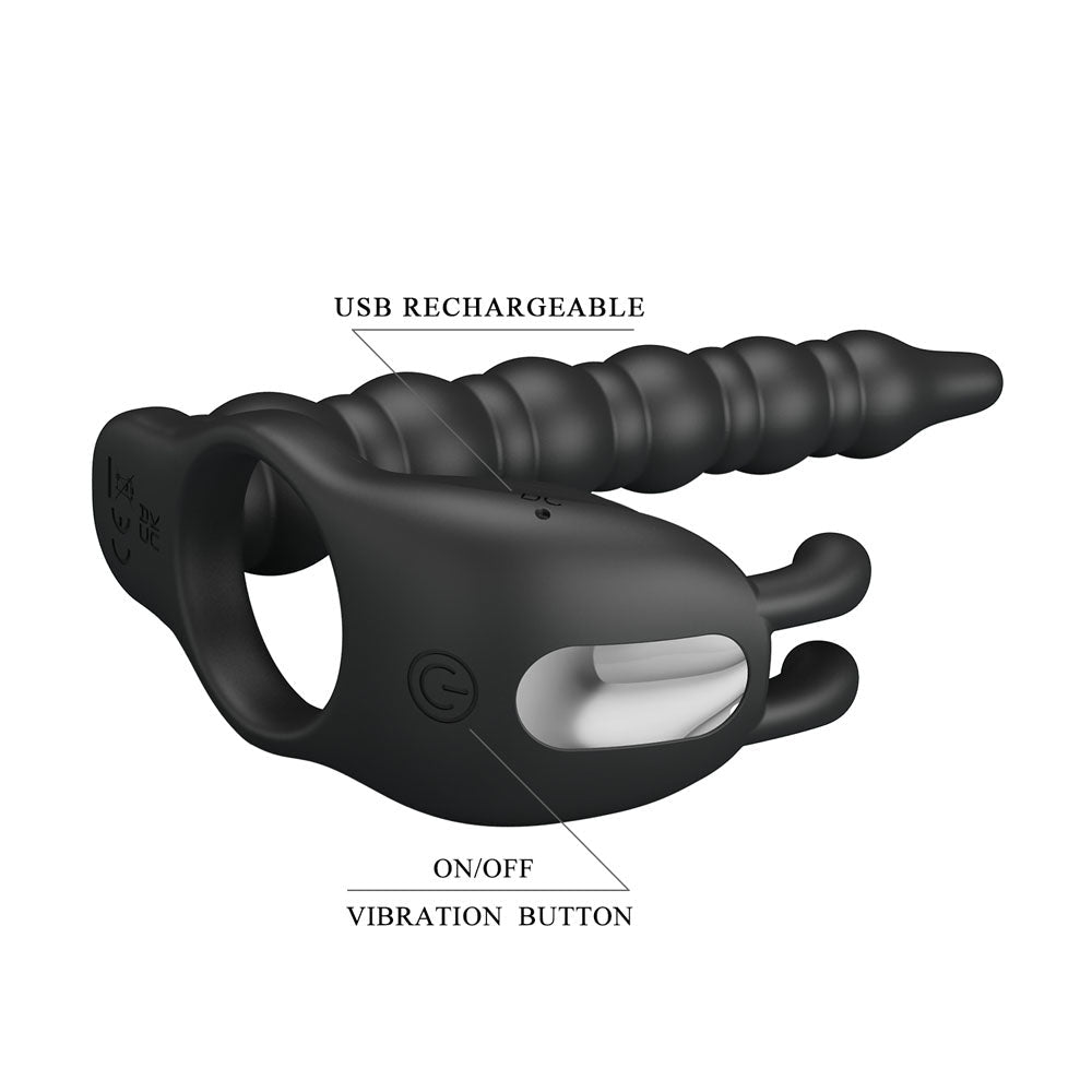 Party Up Marcus (Black) – USB Rechargeable Vibrating Cock Ring and Anal Plug > Anal Range > Anal Probes - Tophatter Daily Deals