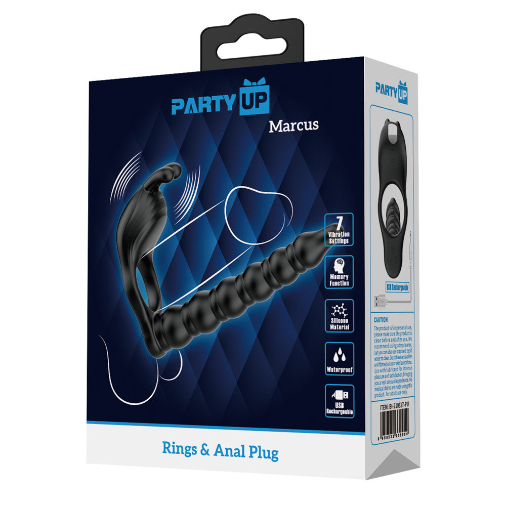 Party Up Marcus (Black) – USB Rechargeable Vibrating Cock Ring and Anal Plug > Anal Range > Anal Probes - Tophatter Daily Deals