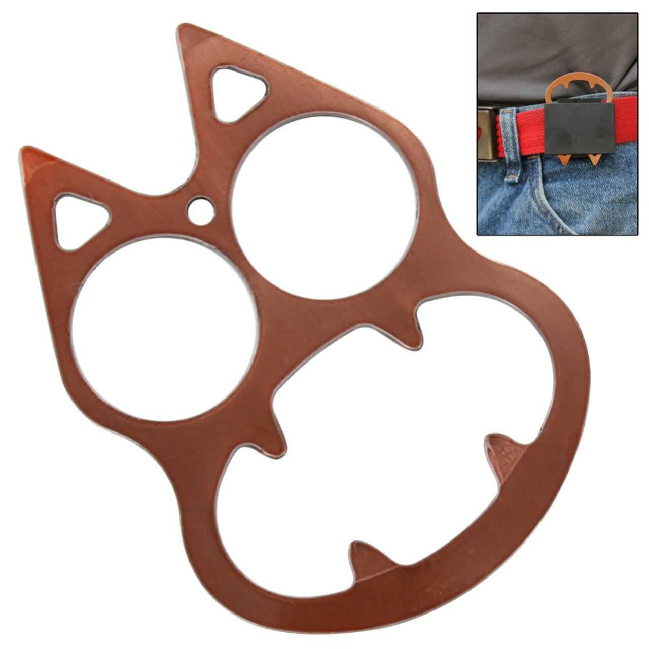 Copper Finish Cat Face Evil Personal Defense Mini Knuckle - TOPHATTER'S ARMORY DEALS Collectible Weapons - Tophatter Daily Deals