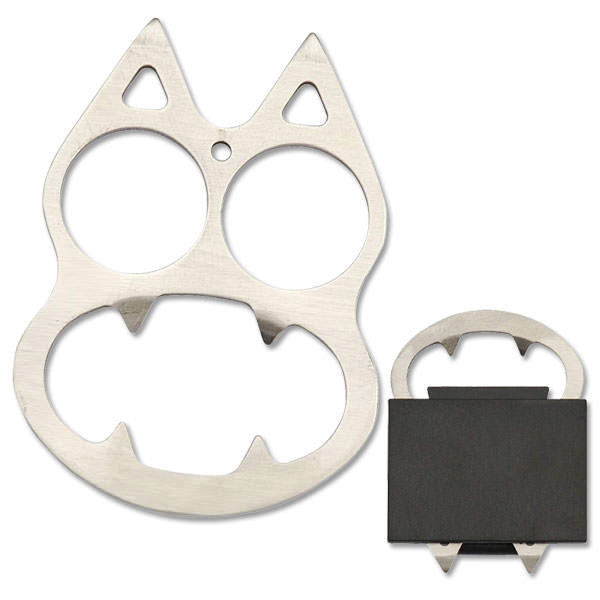 Silver Cat Knuckle Self Defense With Pouch - TOPHATTER'S ARMORY DEALS Collectible Weapons - Tophatter Daily Deals