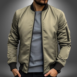 Lightweight Men’s Bomber Jacket – Ribbed Zip, Nylon Beige - Tophatter Daily Deals