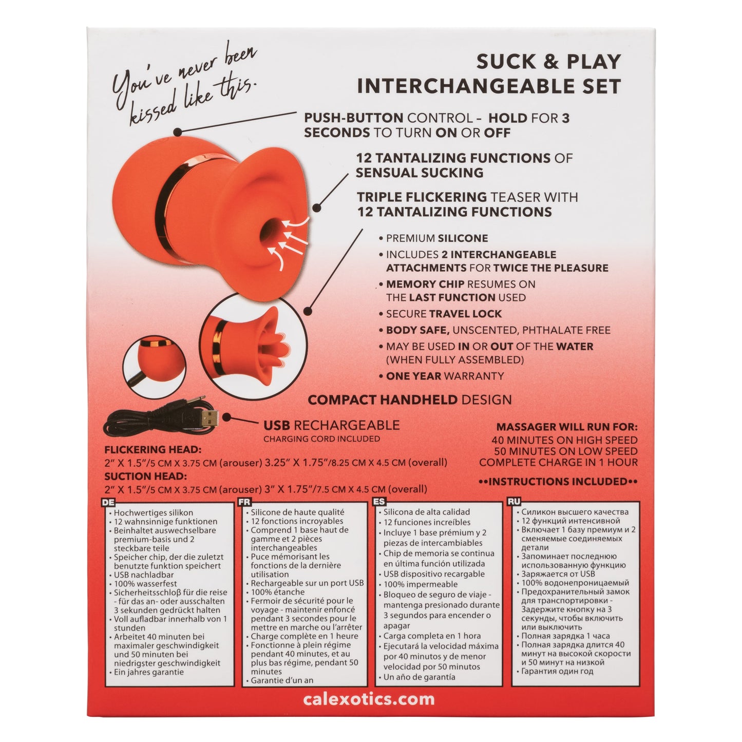 French Kiss Suck & Play Interchangeable Set – 12 Function Vibration and Suction Toy > Vibrators > Ladies > Clitoral Vibrators and Stimulators - Tophatter Daily Deals