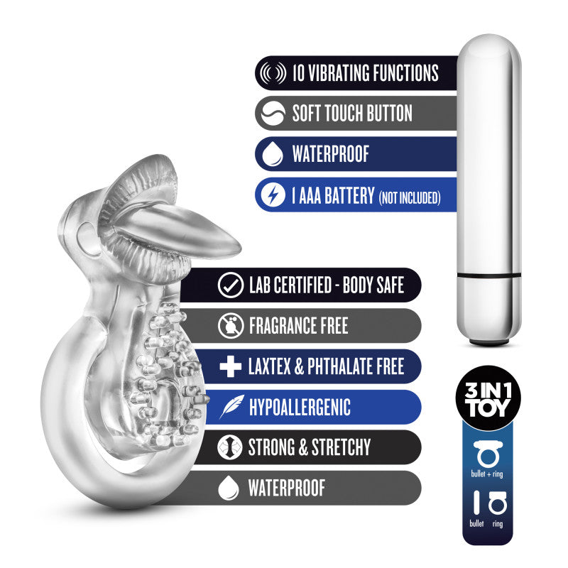 Stay Hard 10 Function Vibrating Tongue Ring Clear 2.5 Inch > Cock Ring > Sling - Tophatter Daily Deals