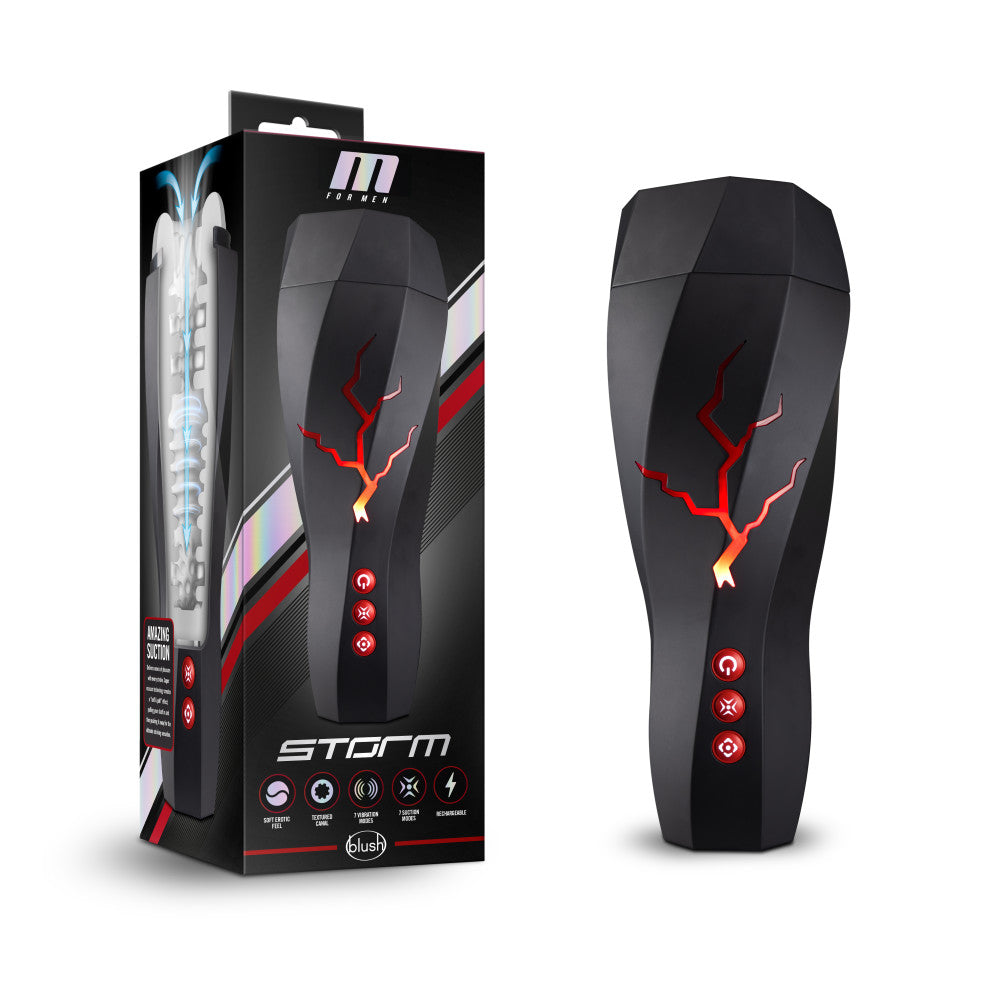 M for Men Storm (White) – Ribbed Masturbator Cup Vibrator with 7 Vibration Functions and Suction > Sex Toys For Men > Masturbators > Vibrating - Tophatter Daily Deals