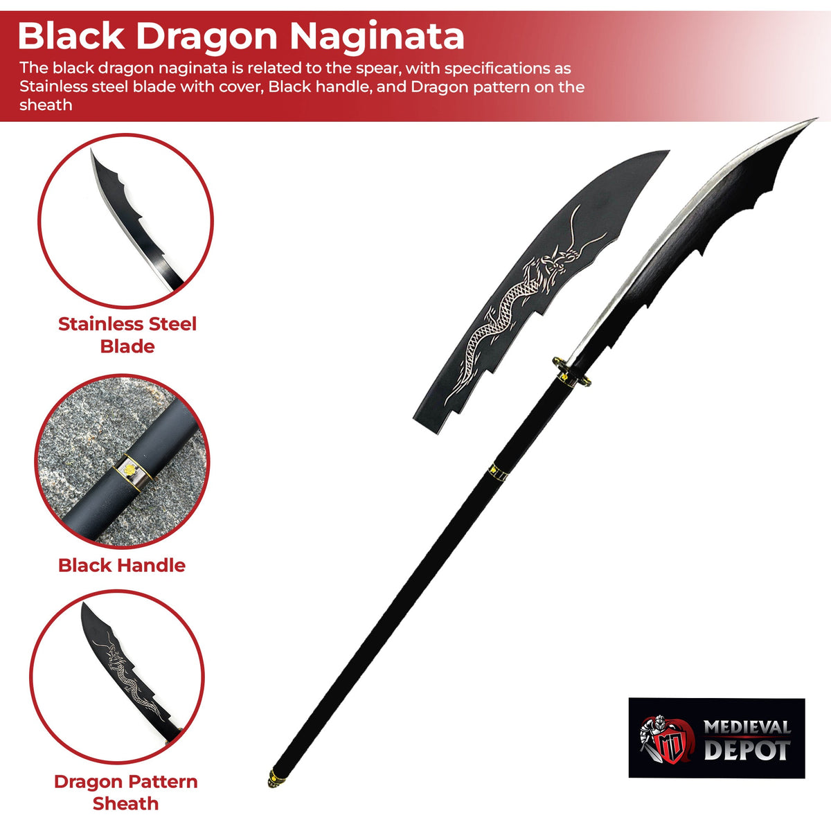 Black Dragon Naginata Swords - Tophatter Daily Deals