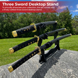 Black Dragon Three Piece Katana Sword Set with Desktop Stand Swords - Tophatter Daily Deals
