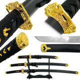 Black Dragon Three Piece Katana Sword Set with Desktop Stand Swords - Tophatter Daily Deals