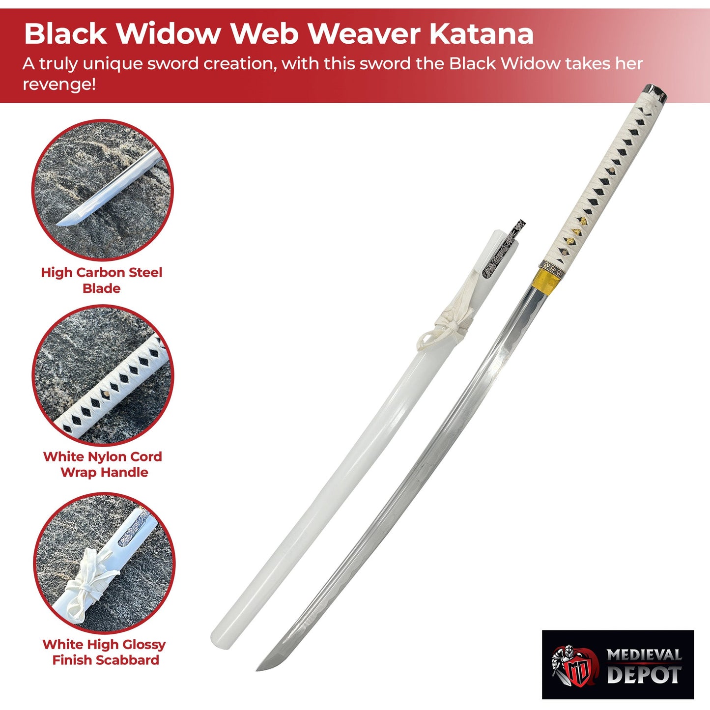 Black Widow Web Weaver Handmade Katana White swords - Tophatter Daily Deals