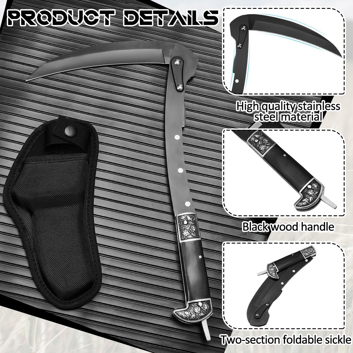 BLACK PORTABLE SHEATHED SHARP FOLDING SICKLE - Tophatter Daily Deals