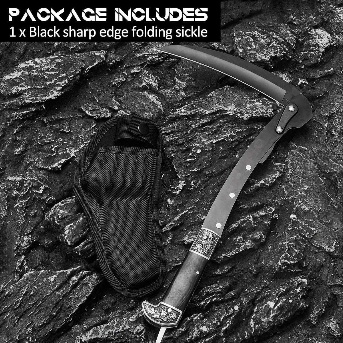 BLACK PORTABLE SHEATHED SHARP FOLDING SICKLE - Tophatter Daily Deals