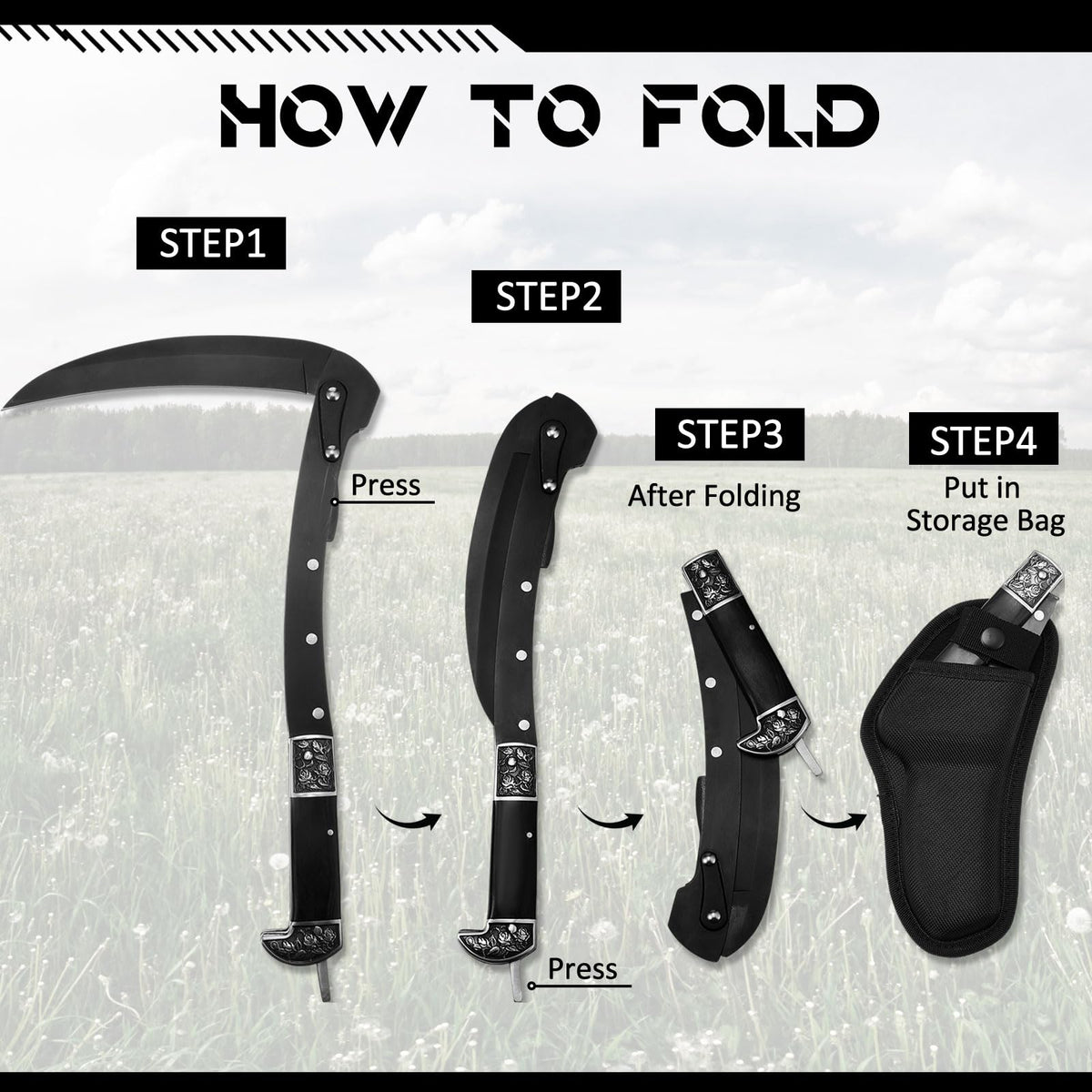 BLACK PORTABLE SHEATHED SHARP FOLDING SICKLE - Tophatter Daily Deals