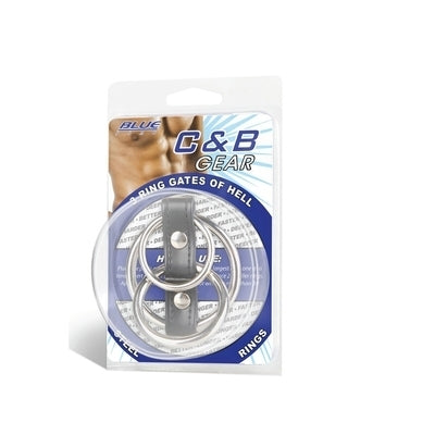 Blue Line 3 Ring Gates of Hell Steel Penis Rings with Perineum Support > Clothes > Mens Leather - Tophatter Daily Deals