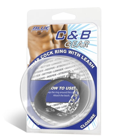 Blue Line Snap Cock Ring With Leash Adjustable Metal Loop Closure for BDSM Play > Clothes > Mens Leather - Tophatter Daily Deals