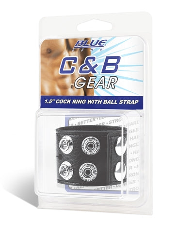 Blue Line 1.5 Inch Cock Ring With Ball Strap Black > Clothes > Mens Leather - Tophatter Daily Deals