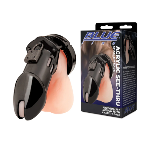 Blue Line Acrylic See-Thru Cock Cage Chastity Device Black > Bondage Gear > Male Chastity - Tophatter Daily Deals