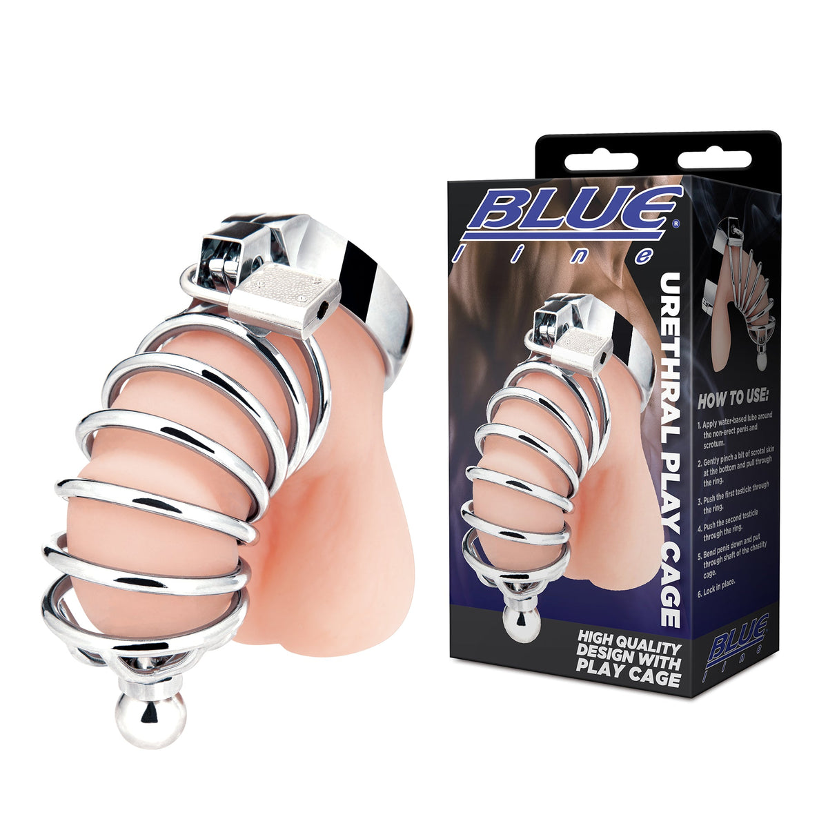 Blue Line Urethral Play Cock Cage Metal Ring for Intense Fun > Bondage Gear > Male Chastity - Tophatter Daily Deals